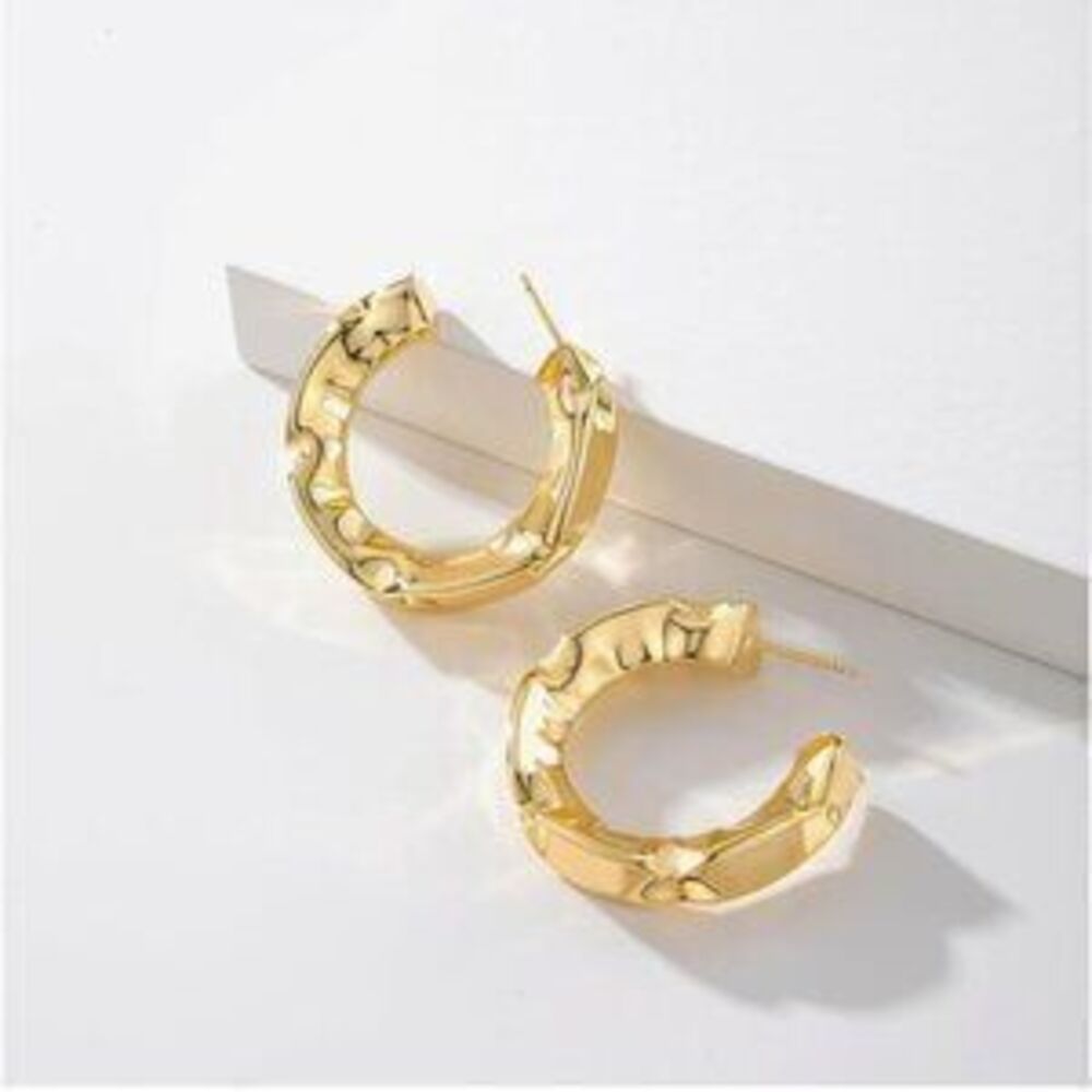 GOLD 14k Gold Textured Hoop Cuff Earrings Gift Minimalist